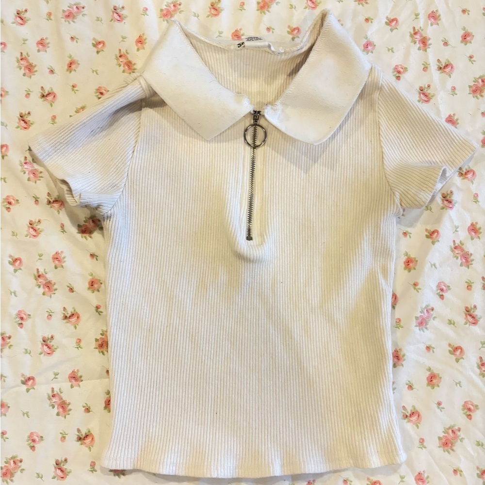 White Collared Shirt with zipper